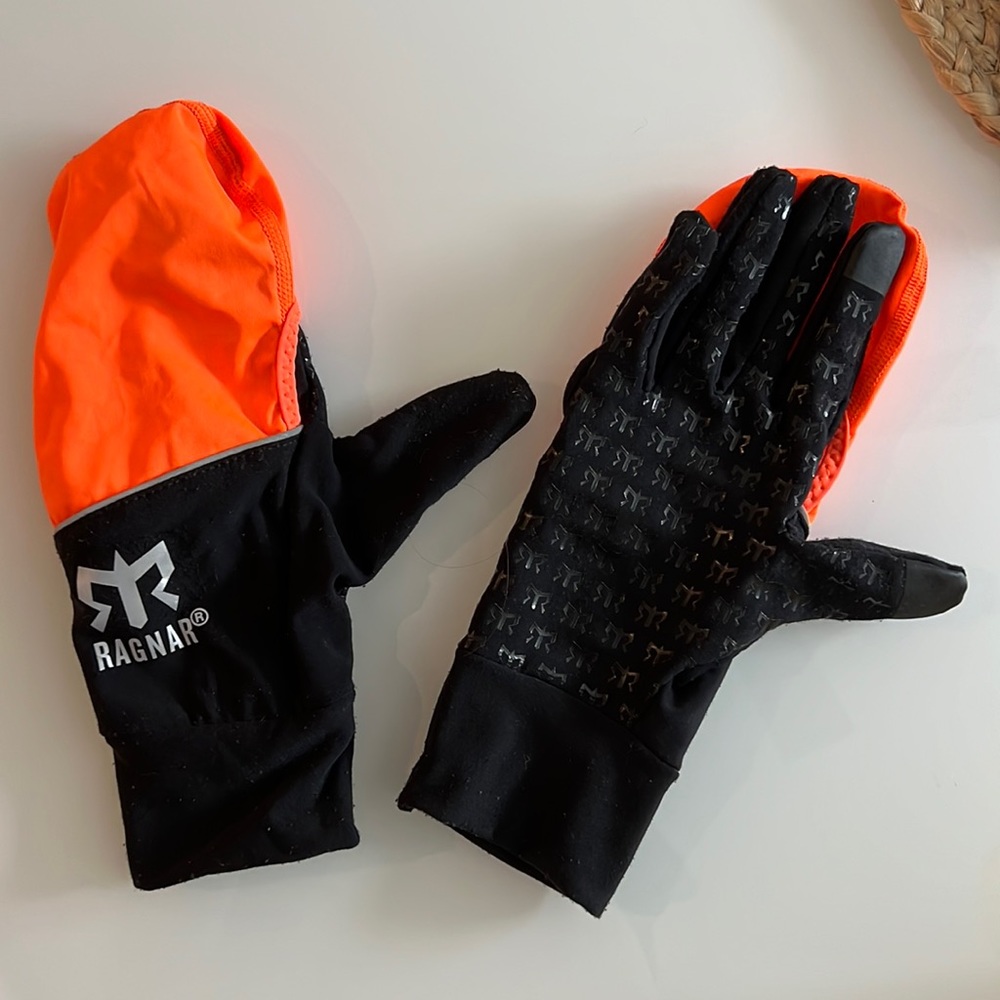 Black and Reflective Orange Ragnar Boco Gear Running Gloves Mittens L/XL